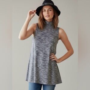 Anthropologie Postmark Boho Sleeveless Turtleneck Tunic Top Space Dye Gray Sz S